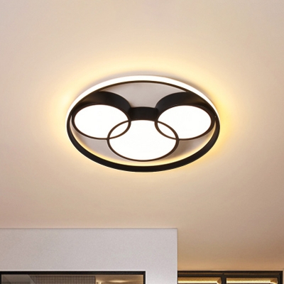 Mickey Flush Light Fixture Modern Acrylic LED Bedroom Close to Ceiling Lamp in Black with Circle Frame