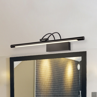 Minimalism LED Wall Mount Lamp Black Tubular Swing Arm Vanity Sconce with Metallic Shade in Warm/White Light