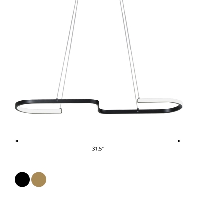 Minimalist S-Shape LED Ceiling Lamp Metal Chandelier Lighting Fixture in Black/Gold, Warm/White Light