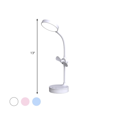 Mirror Rotating Touch Control Desk Lamp Modern Versatile Silicone White/Pink/Blue USB LED Task Lighting with Fan