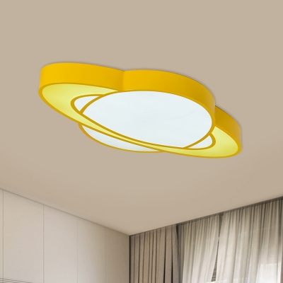 Modernism LED Flush Mount Lamp Red/Yellow/Green Planet Ceiling Light Fixture with Acrylic Shade