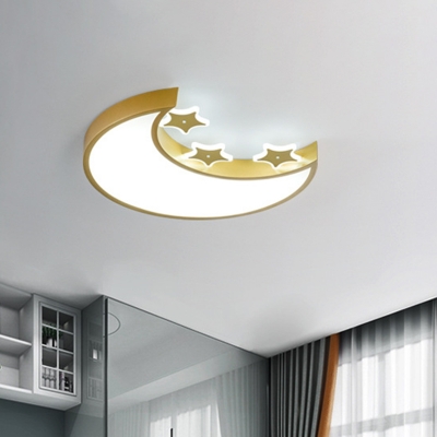 Moon and Star Flush Light Modern Acrylic White/Yellow Finish LED Ceiling Lighting for Bedroom