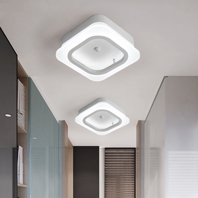 Nordic LED Ceiling Mounted Fixture with Acrylic Shade White Square Flush Mount in Warm/White Light