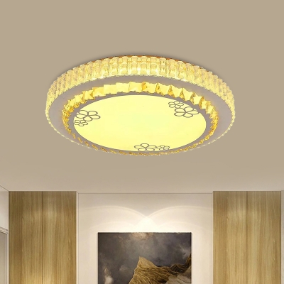 Ribbed Crystal Circle Flush Light Fixture Minimalist Chrome LED Flushmount Ceiling Lamp for Foyer