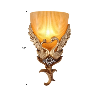 Ribbed Glass Gold Wall Lighting Fixture Bowl 1 Light Traditional Wall Light Sconce with Resin Goose Deco
