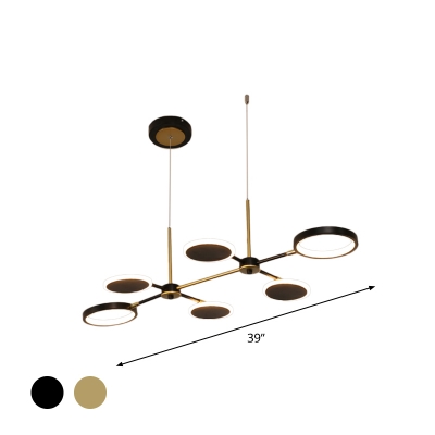 Round Chandelier Light Fixture Simple Metal 6 Lights Black/Gold Ceiling Pendant in Warm/White Light for Dining Room