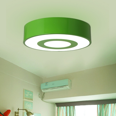 Round Drawing Room Flush Mount Light Acrylic LED Cartoon Ceiling Lighting in Blue/Green/Yellow