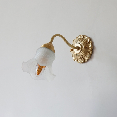 Scalloped Bedroom Wall Light Fixture Rural White Texture Glass 1 Light Brass Swoop Wall Sconce Lighting