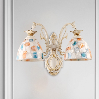 Shell Domed Wall Mounted Light Mediterranean 1/2-Light White Mosaic Patterned Wall Sconce with Carved Backplate