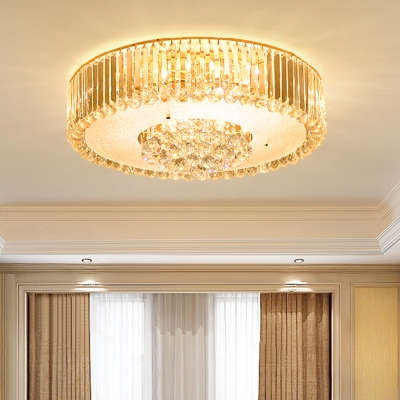 Simplicity Drum Ceiling Light Crystal Orbs Living Room LED Flush Mount Lighting in Gold