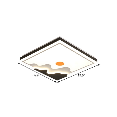 Square Flushmount Lighting Modern Metallic LED White Flush Mounted Lamp Fixture, 16