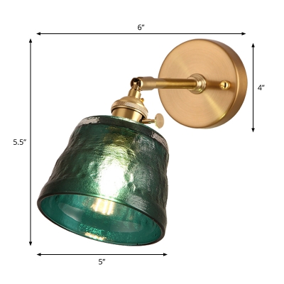 1 Light Adjustable Wall Mount Light with Cone Shade Green Glass Colonial Living Room Wall Lighting in Gold