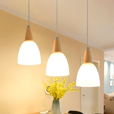 3-Head Dining Room Pendant Light Asia Beige Multiple Hanging Light with Bell Milk Glass Shade