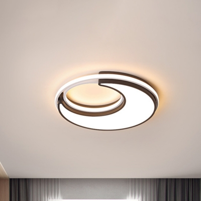 Acrylic Moon Flush Light Fixture Nordic LED Close to Ceiling Lighting in Black for Bedroom, Warm/White Light