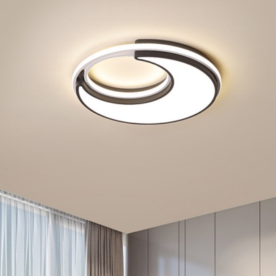 Acrylic Moon Flush Light Fixture Nordic LED Close to Ceiling Lighting in Black for Bedroom, Warm/White Light