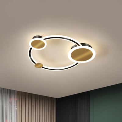 Acrylic Orbit Semi Flush Mount Light Modern LED Black Close to Ceiling Lamp in Warm/White Light for Bedroom