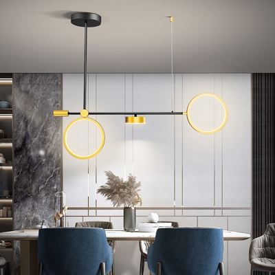 Black and Gold Ring Hanging Pendant Light Simplicity LED Metallic Suspension Lamp in Warm/White Light