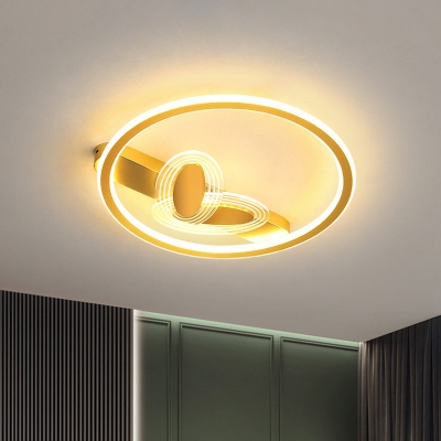 Black/Gold LED Oval and Ring Flushmount Contemporary Acrylic Close to Ceiling Lamp for Bedroom