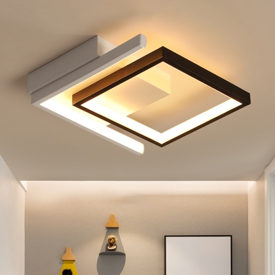 Black LED Squared Ceiling Flush Mount Modernist Metal Flush Light Fixture for Corridor