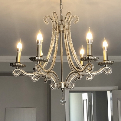 Clear Crystal Candle Hanging Chandelier Modernist 6 Lights Living Room Ceiling Pendant Lamp