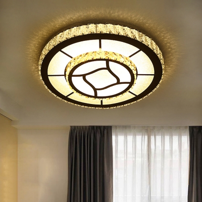 Clear Crystal Dual Round Ceiling Light Modern Style LED Chrome Flush Mount Fixture for Bedroom