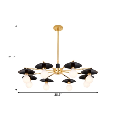 Contemporary Sphere Chandelier Lamp Opal Glass 6/8 Lights Parlor Drop Pendant with Radial Design in Black