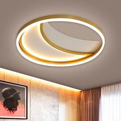 Crescent Metallic Flush Mount Lamp Minimalism LED Ceiling Fixture in Gold, White/3 Color Light