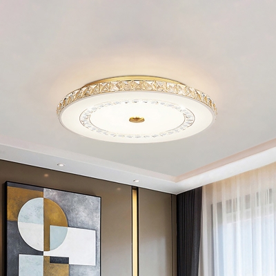 Crystal Round Flush Ceiling Light Fixture Minimalist Chrome/Gold LED Flush Mount Lamp for Dining Room, 16