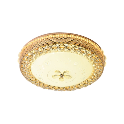 Dome Textured Glass Flush Mount Lamp Contemporary LED Gold Ceiling Light Fixture with Floral Crystal Deco