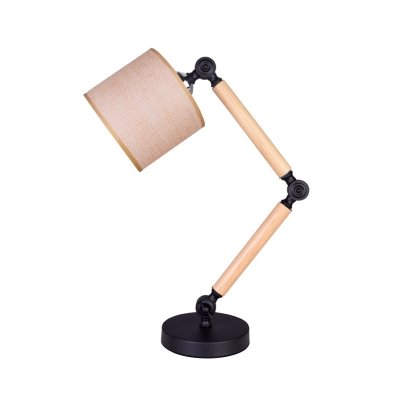 Fabric Barrel Night Table Lighting Minimalism 1 Head Black Desk Light with Adjustable Arm Design
