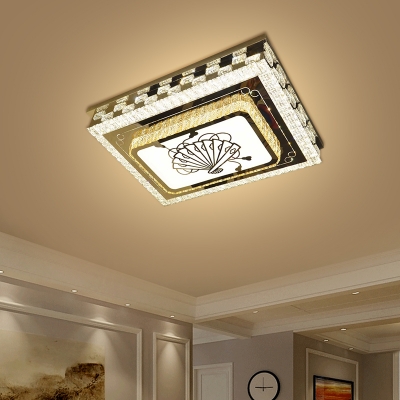 Faceted Crystal Rectangle Ceiling Light Modernism LED Chrome Flush Mount with Fan Pattern