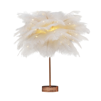 Feather Coconut Palms Table Light Modern Romantic Pink/White Battery USB LED Nightstand Lamp