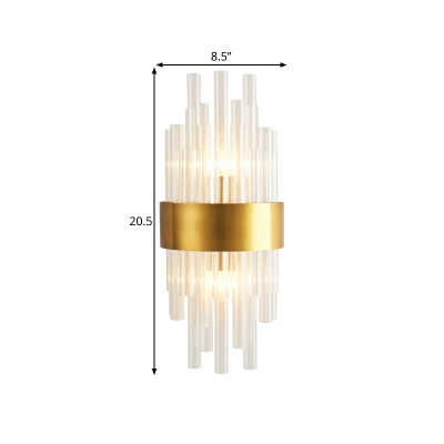 Fluted Glass Linear Wall Mounted Light Simplicity 2-Head Gold Surface Wall Sconce