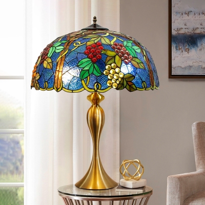 Fruit Nightstand Lighting 1 Head Cut Glass Baroque Table Lamp with Bowl Shade in Brass