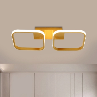 Gold Square Semi Mount Lighting Modernism Acrylic LED Ceiling Lamp in Warm/White Light