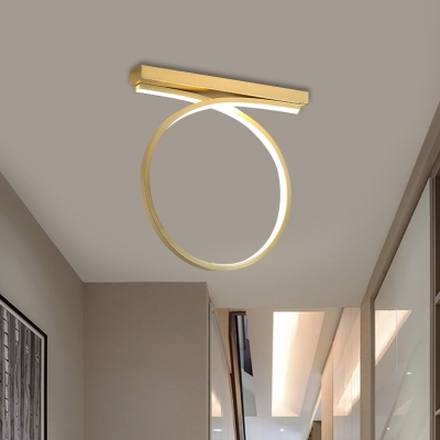 Hoop Corridor Ceiling Lighting Metallic LED Simplicity Flush Mount Fixture in Black/Gold, Warm/White Light