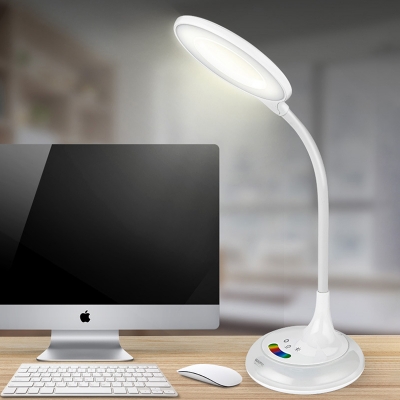 Kid Circle Plastic Study Light Rotatable Plug-In LED Desk Lighting in White with 7-Color Touch Control
