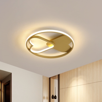 Loving Heart Acrylic Flush Mount Lamp Cartoon LED Gold Close to Ceiling Light in Warm/White Light for Bedroom