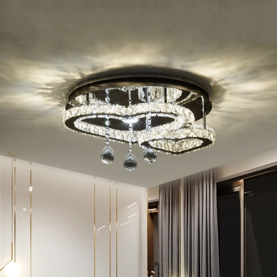Loving Heart Semi Flush Light Modernism Faceted Crystal LED Bedroom Ceiling Fixture in Chrome