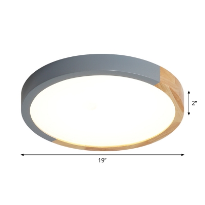 Macaron Round Ceiling Flush Mount Acrylic Bedroom LED Flushmount Lighting in Grey and Wood, 12