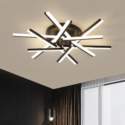 Metal Sputnik Linear Semi Mount Lighting Simplicity LED Black Ceiling Light Fixture