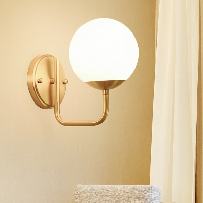 Minimalism Globe Wall Mounted Lamp White Glass 1 Light Corridor Wall Lighting with U-Shape Arm in Gold
