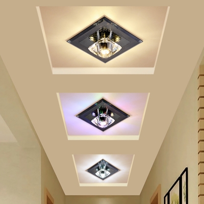 Minimalism LED Flush Mount Lighting Black Square Ceiling Lighting with Hand-Cut Crystal Shade