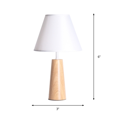 Minimalist Barrel Desk Light Fabric 1 Bulbs Bedroom Night Table Lighting with Conical Base in Wood