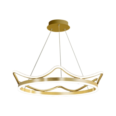 Minimalist LED Hanging Chandelier Gold Crown Down Lighting with Metal Shade in Warm/White Light, 20.5