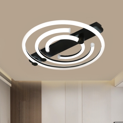 Modern Rounded Semi Flush Mount Metal LED Bedroom Ceiling Light Fixture in Black/Gold, Warm/White Light