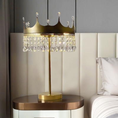 Modernism Crown Shaped Table Light LED Cut Crystal Night Lamp in Champagne for Bedside
