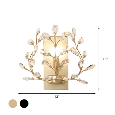 Modernist Branch Wall Sconce 1 Light Cut Crystal Indoor Wall Lighting Ideas in Gold/Black