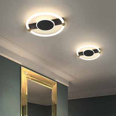 Modernist LED Flush Mount Lamp Black/White Round Ceiling Light with Metallic Shade for Corridor