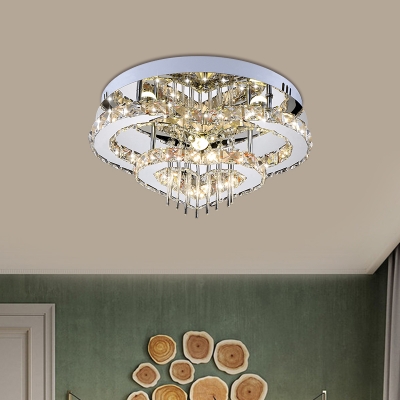 Modernist Loving Heart Ceiling Mounted Fixture Crystal Living Room LED Semi Flush Mount Light in Chrome